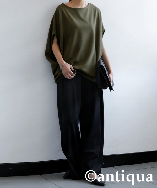 antiqua(アンティカ)の「変形ボートネックトップス(Tシャツ/カットソー・レディース・ダークカーキ/ブラック/パープル/オフホワイト・FREE)」の21枚目の写真
