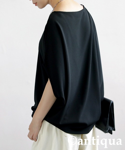 antiqua(アンティカ)の「変形ボートネックトップス(Tシャツ/カットソー・レディース・ダークカーキ/ブラック/パープル/オフホワイト・FREE)」の15枚目の写真