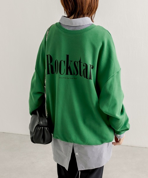 COLLAGE GALLARDAGALANTE(コラージュガリャルダガランテ)の「【OT】前後2WAY/オーバーサイズロゴスウェット(スウェット・レディース・チャコールグレー/グリーン/アイボリー・FREE)」の1枚目の写真