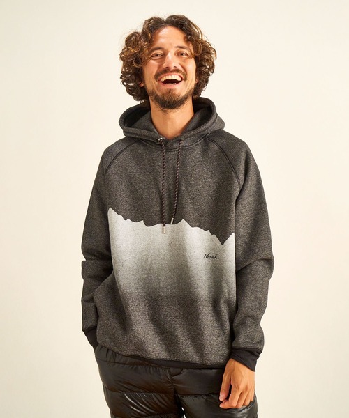 NANGA（ナンガ）の「ECO HYBRID RIDGE LINE PRINT SWEAT HOODIE / エコハイブリッドリッジラインプリントスウェットフーディー（パーカー・メンズ・ホワイト/ブラック・S/M/L/XL）」の3枚目の写真
