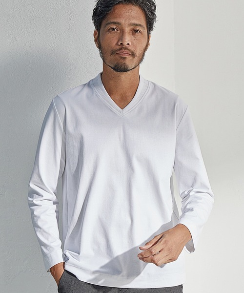 UNION STATION(ユニオンステーション)の「【EFFORTLESS】シルケットスムースジャガードリブロンTEE(Tシャツ/カットソー・メンズ・ホワイト/ライトグレー/ネイビー・LL/M/L)」の2枚目の写真