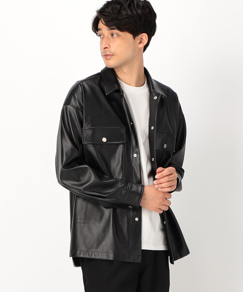 COMME CA ISM(コムサイズム)の「フェイクレザー シャツ(シャツ/ブラウス・メンズ・ブラック・MEDIUM/LARGE)」の4枚目の写真