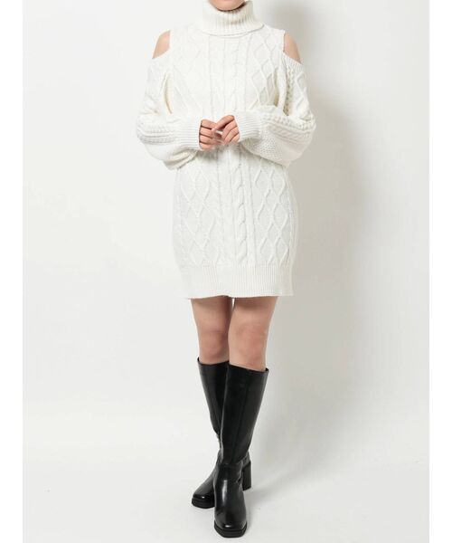 MERCURYDUO（マーキュリーデュオ）の「オープンショルダーケーブルミニワンピース（ワンピース・レディース・ブラック/ダークブラウン/アイボリー・FREE）」の7枚目の写真