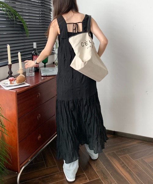 ECLIN(エクラン)の「ワッシャーシフォンキャミソールワンピース(ワンピース・レディース・ホワイト/ブラック/ベージュ・M/L)」の6枚目の写真