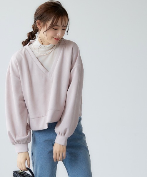 miclat（ミクラ）の「大きいサイズ スウェードポンチショート丈プルオーバー miclat（スウェット・レディース・チャコールグレー/ピンク系・LL/3L/4L/L）」の9枚目の写真