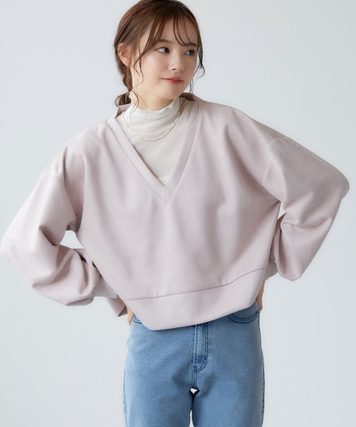 miclat（ミクラ）の「大きいサイズ スウェードポンチショート丈プルオーバー miclat（スウェット・レディース・チャコールグレー/ピンク系・LL/3L/4L/L）」の5枚目の写真