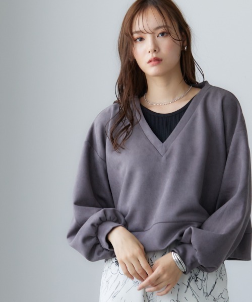 miclat（ミクラ）の「大きいサイズ スウェードポンチショート丈プルオーバー miclat（スウェット・レディース・チャコールグレー/ピンク系・LL/3L/4L/L）」の22枚目の写真