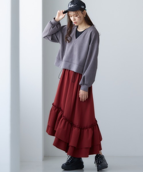 miclat（ミクラ）の「大きいサイズ スウェードポンチショート丈プルオーバー miclat（スウェット・レディース・チャコールグレー/ピンク系・LL/3L/4L/L）」の15枚目の写真