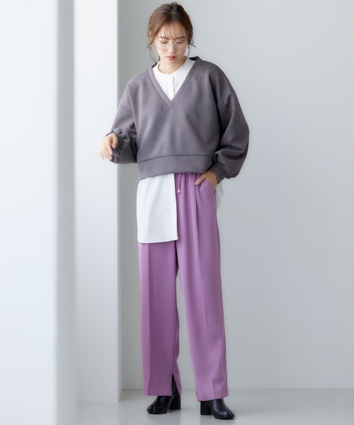 miclat（ミクラ）の「大きいサイズ スウェードポンチショート丈プルオーバー miclat（スウェット・レディース・チャコールグレー/ピンク系・LL/3L/4L/L）」の11枚目の写真