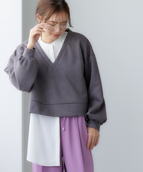 miclat（ミクラ）の「大きいサイズ スウェードポンチショート丈プルオーバー miclat（スウェット・レディース・チャコールグレー/ピンク系・LL/3L/4L/L）」の18枚目の写真