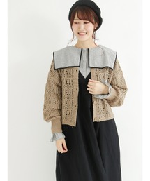 Samansa Mos2 | 前後着透かし柄編みカーディガン(カーディガン/ボレロ)