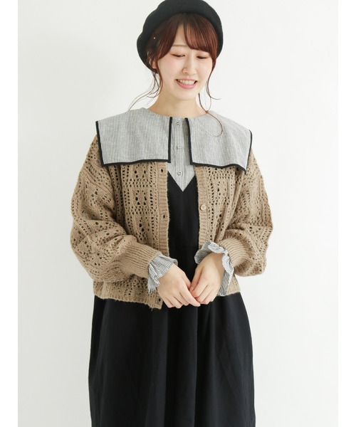 Samansa Mos2（サマンサ モスモス）の「前後着透かし柄編みカーディガン（カーディガン/ボレロ・レディース・ブラック/ベージュ/ピンク/グリーン・ﾌﾘ-）」の18枚目の写真