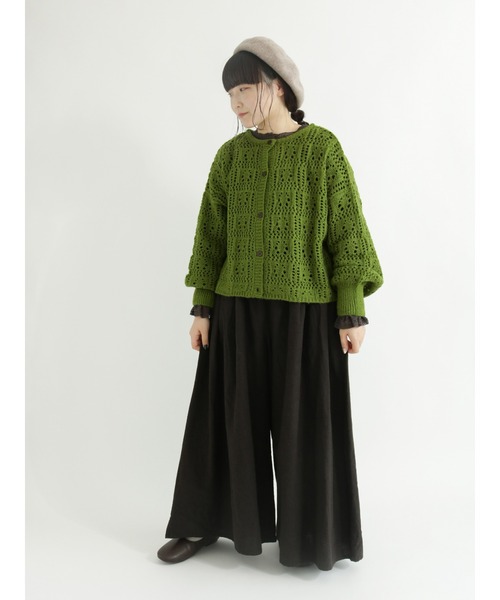 Samansa Mos2（サマンサ モスモス）の「前後着透かし柄編みカーディガン（カーディガン/ボレロ・レディース・ブラック/ベージュ/ピンク/グリーン・ﾌﾘ-）」の16枚目の写真