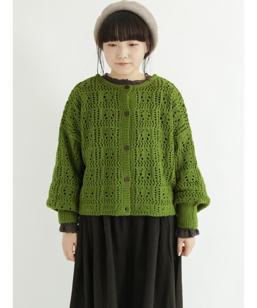 Samansa Mos2（サマンサ モスモス）の「前後着透かし柄編みカーディガン（カーディガン/ボレロ・レディース・ブラック/ベージュ/ピンク/グリーン・ﾌﾘ-）」の10枚目の写真