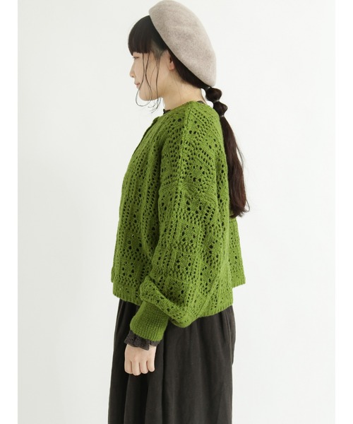 Samansa Mos2（サマンサ モスモス）の「前後着透かし柄編みカーディガン（カーディガン/ボレロ・レディース・ブラック/ベージュ/ピンク/グリーン・ﾌﾘ-）」の8枚目の写真