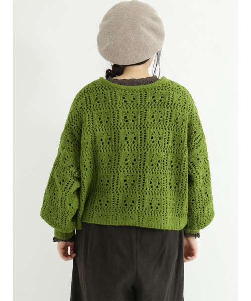 Samansa Mos2（サマンサ モスモス）の「前後着透かし柄編みカーディガン（カーディガン/ボレロ・レディース・ブラック/ベージュ/ピンク/グリーン・ﾌﾘ-）」の6枚目の写真