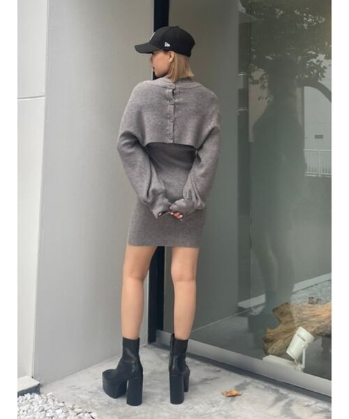 EVRIS（エヴリス）の「【カーディガンSET】レイヤードニットミニワンピース（ワンピース・レディース・ブラック/ベージュ/グレー/ブルー・FREE）」の5枚目の写真