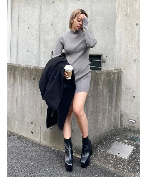 EVRIS（エヴリス）の「【カーディガンSET】レイヤードニットミニワンピース（ワンピース・レディース・ブラック/ベージュ/グレー/ブルー・FREE）」の11枚目の写真