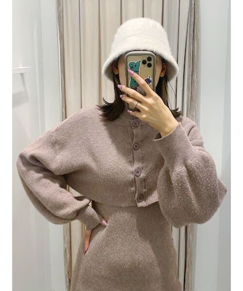 EVRIS（エヴリス）の「【カーディガンSET】レイヤードニットミニワンピース（ワンピース・レディース・ブラック/ベージュ/グレー/ブルー・FREE）」の12枚目の写真