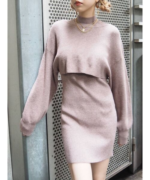 EVRIS（エヴリス）の「【カーディガンSET】レイヤードニットミニワンピース（ワンピース・レディース・ブラック/ベージュ/グレー/ブルー・FREE）」の7枚目の写真