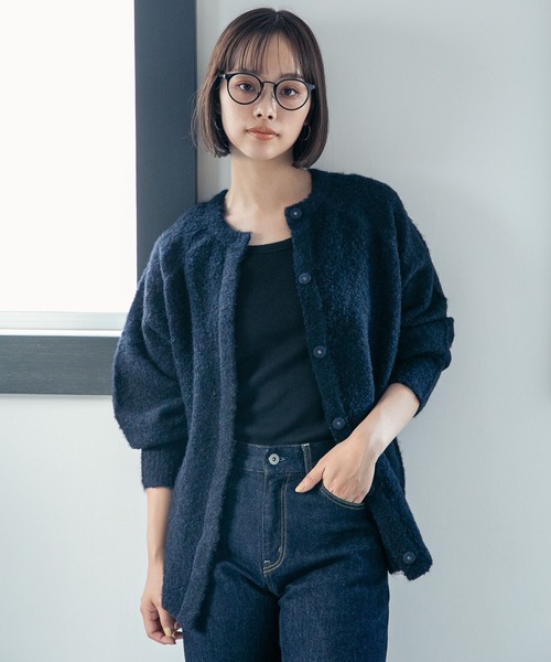 NANO universe（ナノユニバース）の「LB.04/起毛ブークレ クルーネックワイドカーディガン（カーディガン/ボレロ・レディース・ライトグレー/サーモンピンク/ネイビー・FREE）」の11枚目の写真