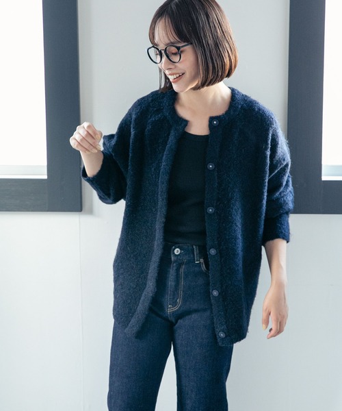 NANO universe（ナノユニバース）の「LB.04/起毛ブークレ クルーネックワイドカーディガン（カーディガン/ボレロ・レディース・ライトグレー/サーモンピンク/ネイビー・FREE）」の12枚目の写真