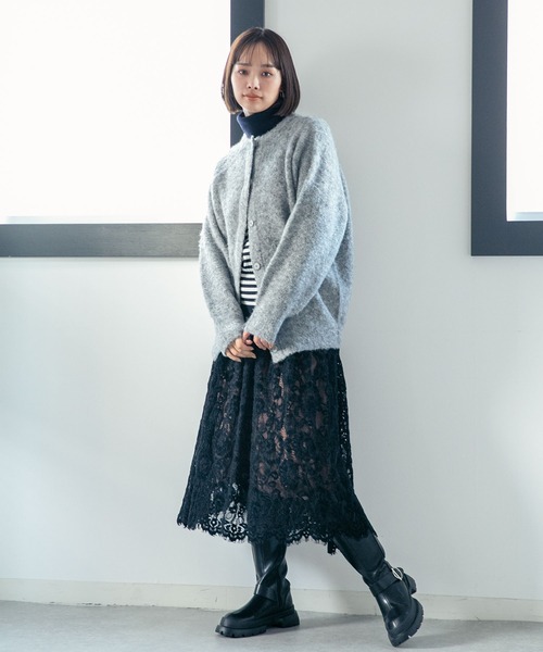 NANO universe（ナノユニバース）の「LB.04/起毛ブークレ クルーネックワイドカーディガン（カーディガン/ボレロ・レディース・ライトグレー/サーモンピンク/ネイビー・FREE）」の6枚目の写真