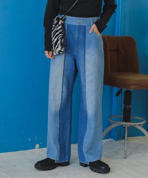 Kastane（カスタネ）の「【サイズ展開あり】ハイウエストパッチワークデニム（デニムパンツ・レディース・ブルー・0/1/2）」の3枚目の写真