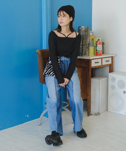 Kastane（カスタネ）の「【サイズ展開あり】ハイウエストパッチワークデニム（デニムパンツ・レディース・ブルー・0/1/2）」の5枚目の写真