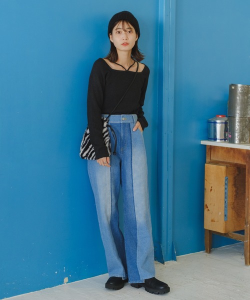 Kastane（カスタネ）の「【サイズ展開あり】ハイウエストパッチワークデニム（デニムパンツ・レディース・ブルー・0/1/2）」の6枚目の写真