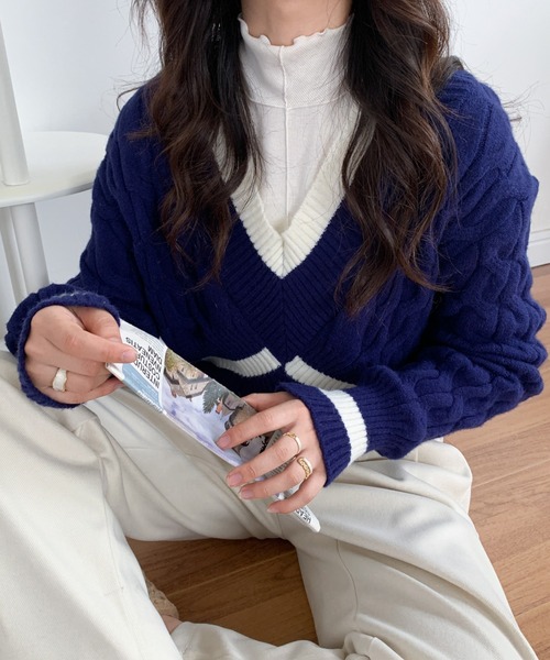 ABITOKYO Vネック 配色 ニット トップス アビトーキョー ABITOKYO Vネック 配色 ニット トップス アビトーキョー