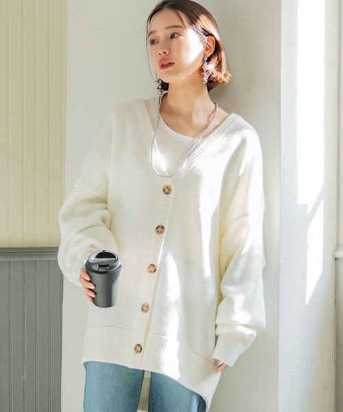 coca（coca）（コカ）の「ビッグシルエットカラーカーディガン（カーディガン/ボレロ・レディース・チャコール/グリーン/アイボリー/ベージュ・M/L）」の2枚目の写真