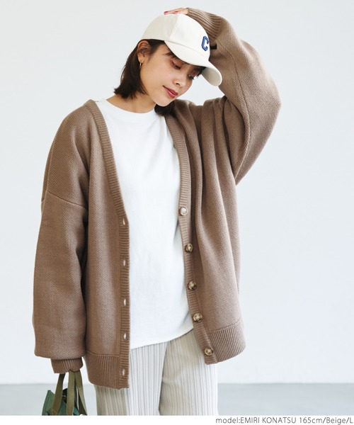 coca（coca）（コカ）の「ビッグシルエットカラーカーディガン（カーディガン/ボレロ・レディース・チャコール/グリーン/アイボリー/ベージュ・M/L）」の5枚目の写真