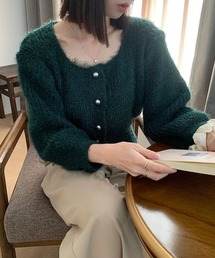 スクエアネックパールパフカーディガン