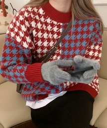 Vipoa（ヴィポア）の「ハウンズトゥースチェック柄レトロニット（ニット/セーター・メンズ）」