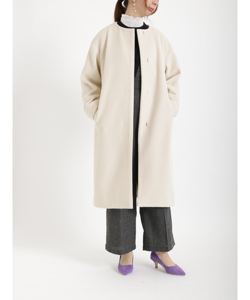 Te chichi（テチチ）の「ウール混ビーバーノーカラーコート（ノーカラーコート・レディース・ブルー/ベージュ/チャコール・ﾌﾘ-）」の3枚目の写真