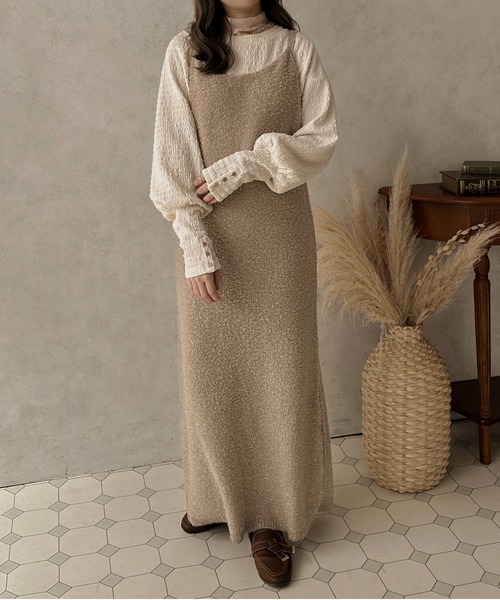 apres jour clair(アプレジュールクレア)の「【apres jour clair】ブークレストレートキャミワンピース【ZOZOTOWN限定アイテム】(ワンピース・レディース・ベージュ/ダークブラウン・X-LARGE/フリー)」の4枚目の写真