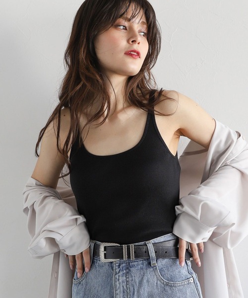 PAGEBOY（ページボーイ）の「シームレススキニーリブタンク（タンクトップ・レディース・ブラック/オフホワイト/チャコールグレー/ブルー/オレンジ・FREE）」の7枚目の写真