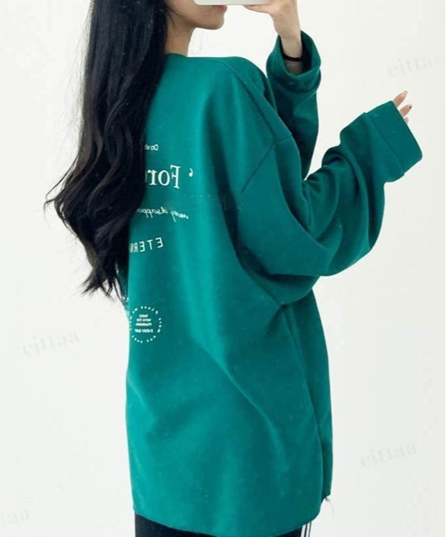 Dalfwin(ダールフィン)の「SAVAGEロゴオーバーサイズ長袖Tシャツ(Tシャツ/カットソー・レディース・グリーン/グレー/ブラック/グレー系その他・FREE)」の4枚目の写真