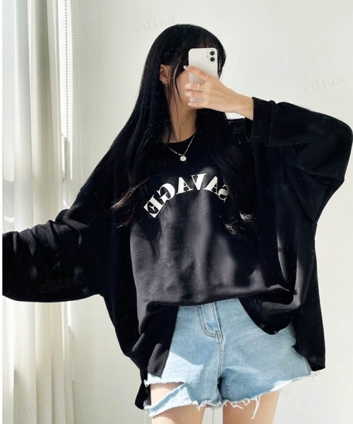 Dalfwin(ダールフィン)の「SAVAGEロゴオーバーサイズ長袖Tシャツ(Tシャツ/カットソー・レディース・グリーン/グレー/ブラック/グレー系その他・FREE)」の6枚目の写真