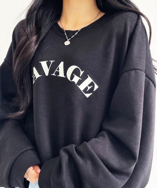 Dalfwin(ダールフィン)の「SAVAGEロゴオーバーサイズ長袖Tシャツ(Tシャツ/カットソー・レディース・グリーン/グレー/ブラック/グレー系その他・FREE)」の7枚目の写真