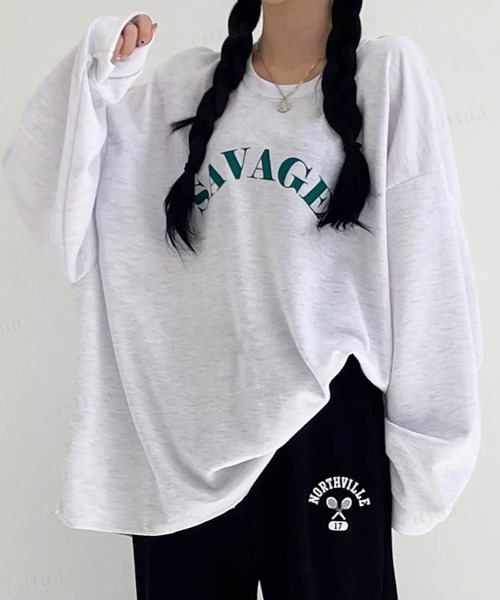 Dalfwin(ダールフィン)の「SAVAGEロゴオーバーサイズ長袖Tシャツ(Tシャツ/カットソー・レディース・グリーン/グレー/ブラック/グレー系その他・FREE)」の14枚目の写真