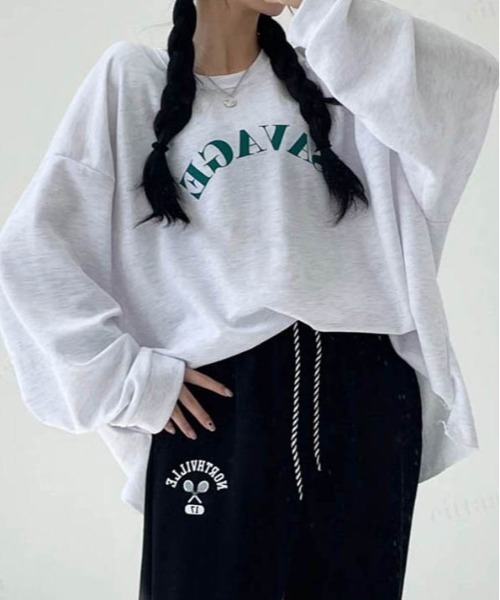 Dalfwin(ダールフィン)の「SAVAGEロゴオーバーサイズ長袖Tシャツ(Tシャツ/カットソー・レディース・グリーン/グレー/ブラック/グレー系その他・FREE)」の16枚目の写真