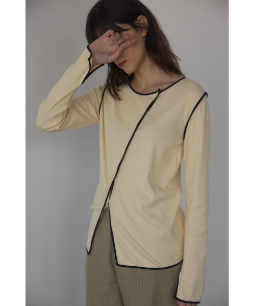 BLACK BY MOUSSY（ブラックバイマウジー）の「asymmetry cardigan（アシンメトリーカーディガン）（カーディガン/ボレロ・レディース・ライトグリーン/ライトイエロー/キャメル・FREE）」の2枚目の写真