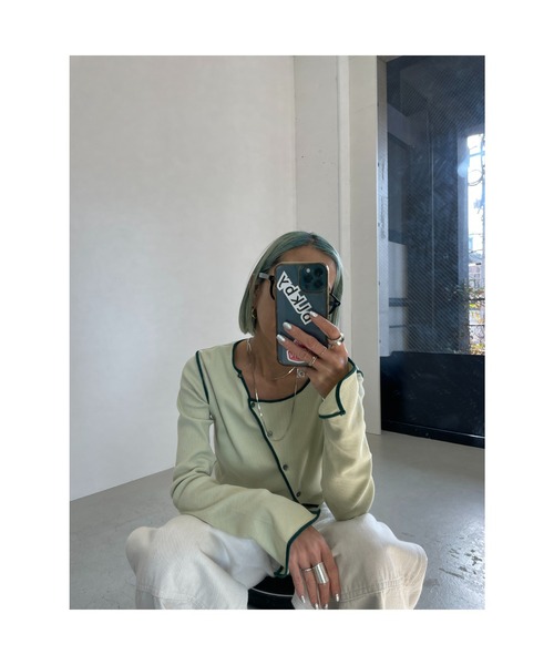 BLACK BY MOUSSY（ブラックバイマウジー）の「asymmetry cardigan（アシンメトリーカーディガン）（カーディガン/ボレロ・レディース・ライトグリーン/ライトイエロー/キャメル・FREE）」の9枚目の写真