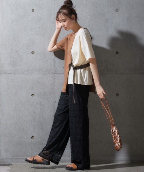 miclat（ミクラ）の「大きいサイズ　レースカットソーワイドパンツ　miclat（その他パンツ・レディース・ブラック/アイボリー・LL/L/3L/5L/4L）」の8枚目の写真