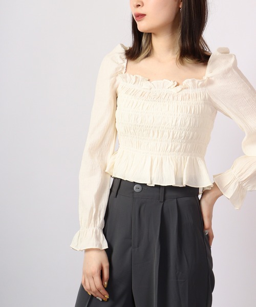 &soiree(アンドソワレ)の「&soiree ワッシャーシャーリングブラウス(シャツ/ブラウス・レディース・ブラック/ラベンダー/ホワイト・M)」の6枚目の写真