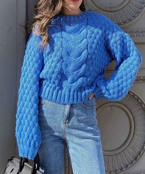 esutoreja(エストレジャ)の「チャンキーカラーニット(ニット/セーター・レディース・アイボリー/ブルー/ブラック・FREE)」の3枚目の写真