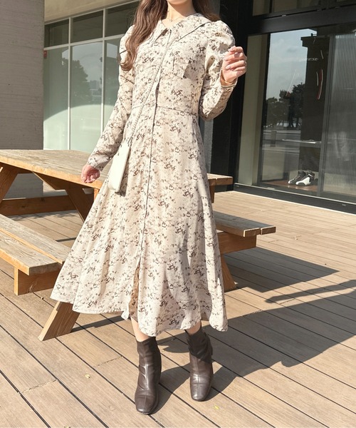 jour merveille 花柄ワンピース アンサンブル　セットアップ　XL □コルセット切替小花柄ロングワンピース/an another angelus