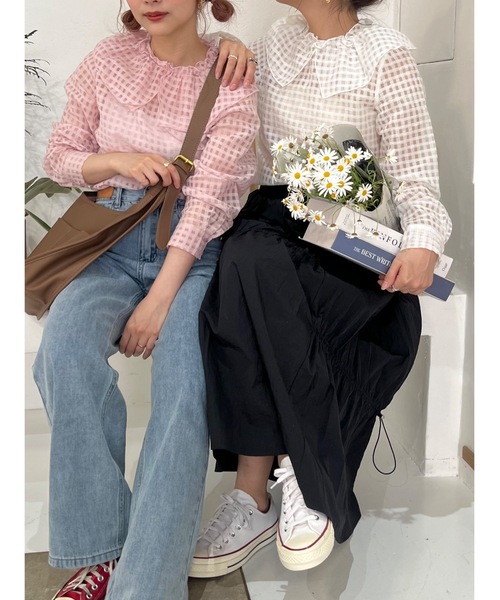 JUMELLE(ジュメロ)の「チェックフリルトップ(シャツ/ブラウス・レディース・ピンク/ホワイト・FREE)」の8枚目の写真